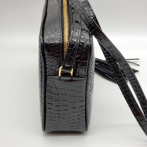 100% Authentic YSL Lou Camera Bag Embossed in Crododile Shiny Black Leather  Bag - Picture 4 of 12